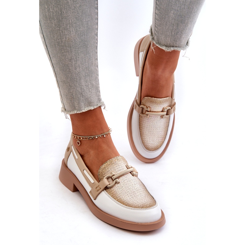 Maciejka kožené mokasíny 06493-11 bílá a béžová bílý 3