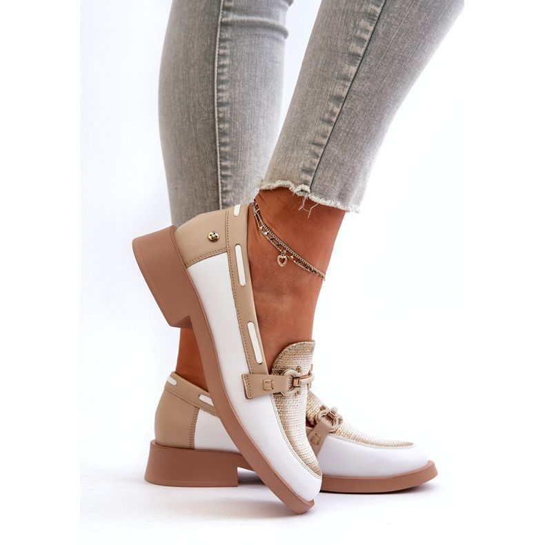 Maciejka kožené mokasíny 06493-11 bílá a béžová bílý 5