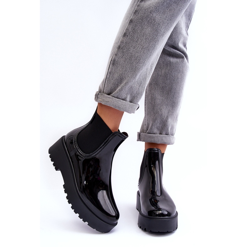 Dámské lakované studny na Black Platform Big Star MM274395 černý 1