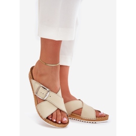 Dámská kožená žabky s béžovou sponou inblu vo0004gu béžový 1 Dámská kožená žabky s béžovou sponou inblu vo0004gu béžový 1