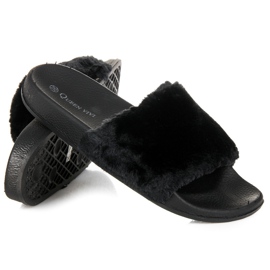 Queen Vivi Pantofle s kožešinou černá 1 Queen Vivi Pantofle s kožešinou černá 1