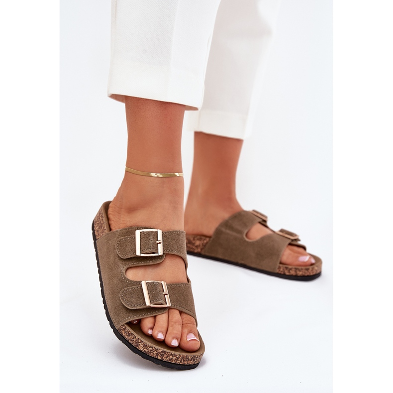 Boto Dámské žabky se zlatými svorkami a tmavě zelenými luner zelená 2