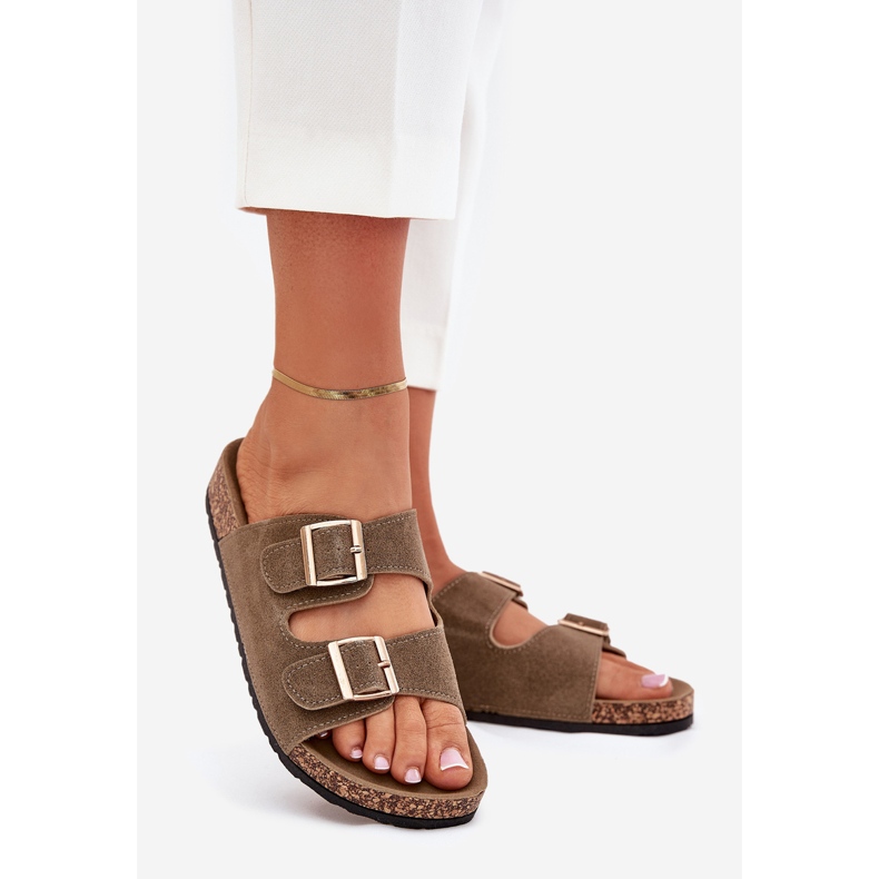 Boto Dámské žabky se zlatými svorkami a tmavě zelenými luner zelená 1