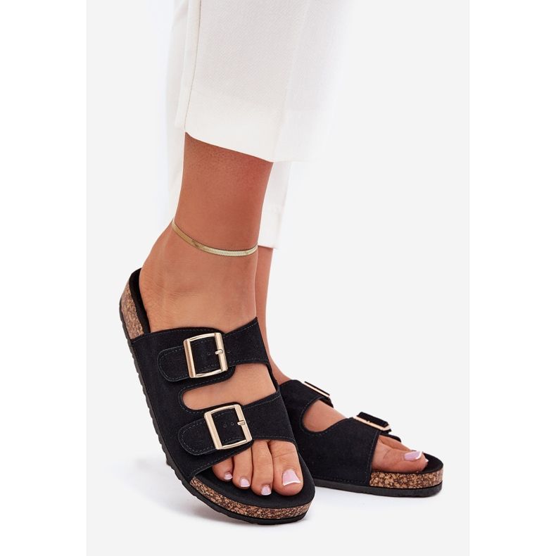 Boto Dámské žabky se zlatými svorkami a černým šitím černá 1 Boto Dámské žabky se zlatými svorkami a černým šitím černá 1