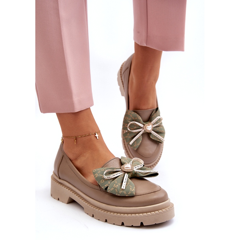 Laura Messi Dámské kožené mokasíny s Laurou Messi 2787 béžovou béžový 3