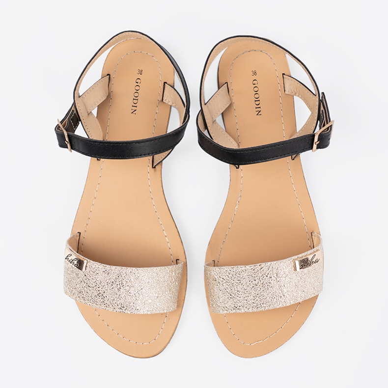 Goodin Black Golden Dámské ploché sandály zlatý 1