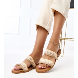 Béžové ženské žabky s pletenými pruhy Rios béžový 1