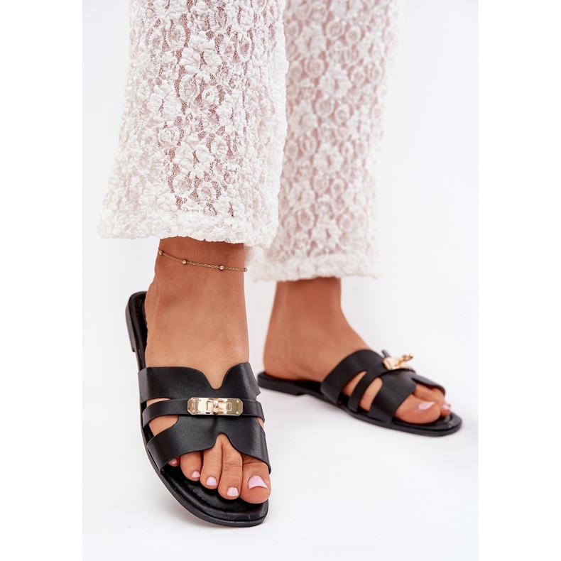 Boto Ploché dámské žabky s popruhem a zlatými detaily černé Kerenza černá 2