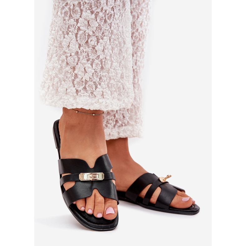 Boto Ploché dámské žabky s popruhem a zlatými detaily černé Kerenza černá 1