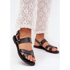 Boto Ploché dámské sandály s ekologickou koženou černou kalirou černá 2 Boto Ploché dámské sandály s ekologickou koženou černou kalirou černá 2