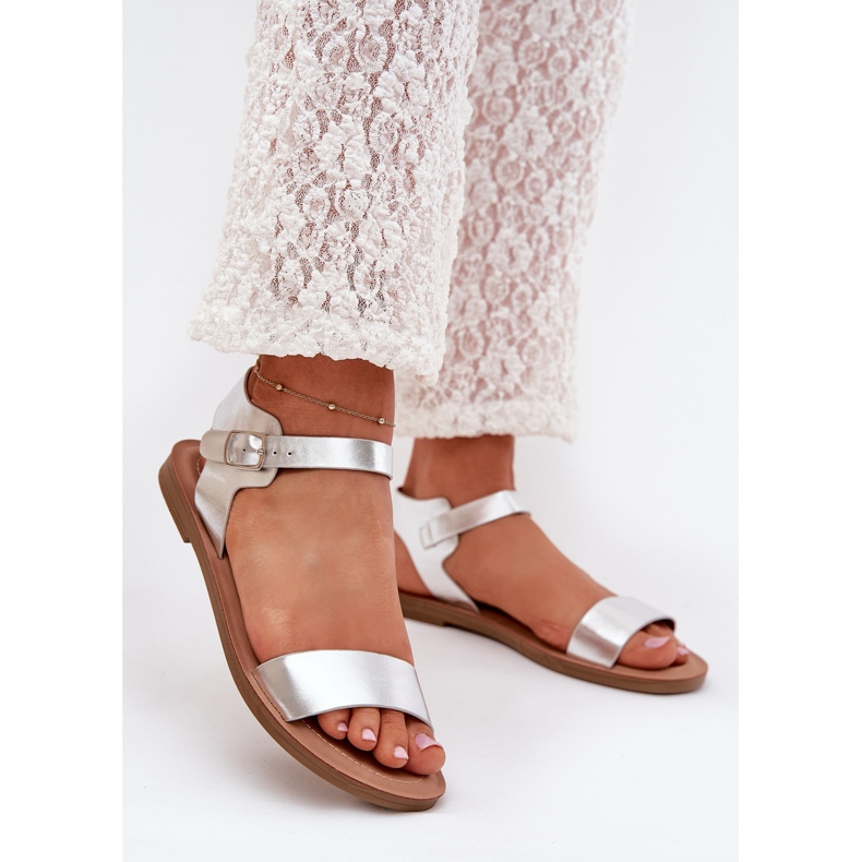 Boto Ploché podpatkové sandály ekologická kožená stříbrná kivara stříbrný 2