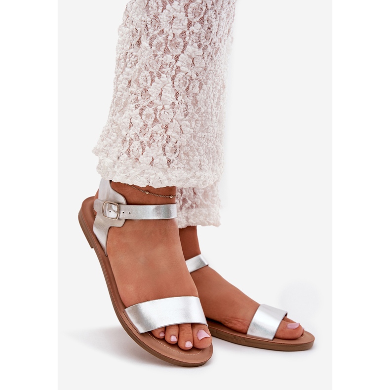 Boto Ploché podpatkové sandály ekologická kožená stříbrná kivara stříbrný 1