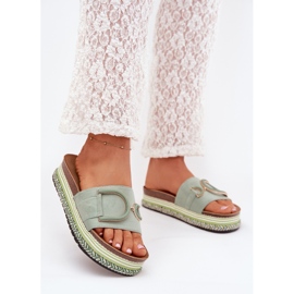 Boto Dámské žabky na platformě se zelenou dekorací Daphira zelená 2 Boto Dámské žabky na platformě se zelenou dekorací Daphira zelená 2