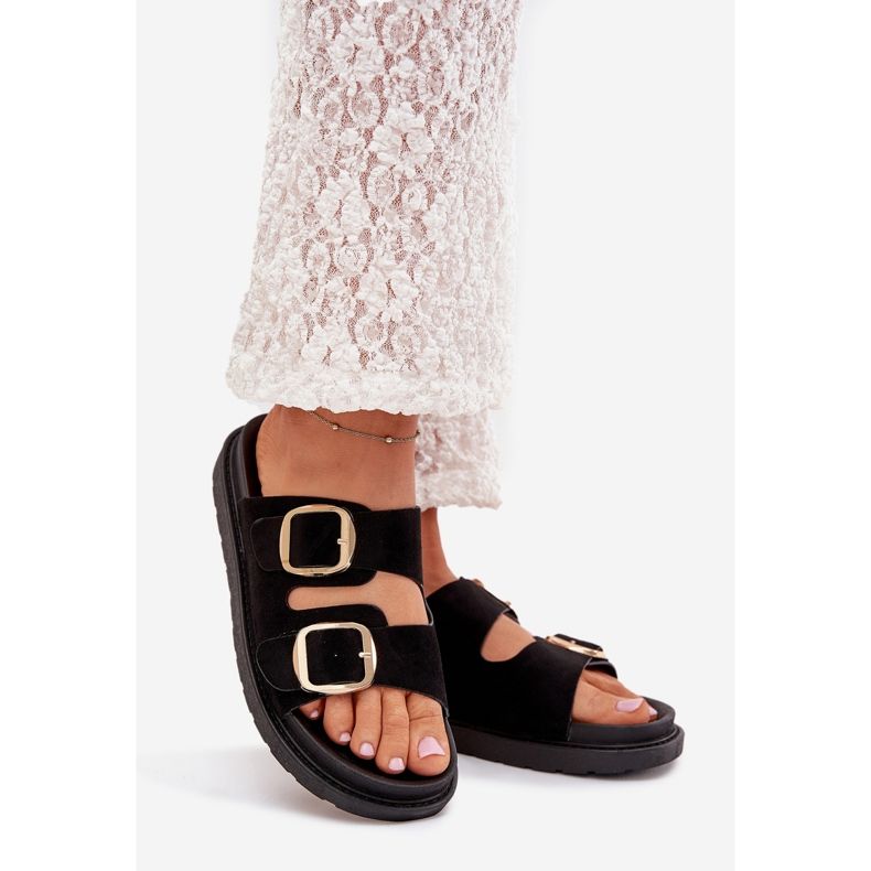 Boto Dámské žabky na platformě se zlatými sponami černá Verena 1