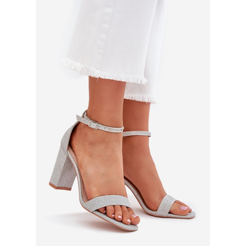 Boto Lesklé dámské sandály na stříbrném sloupku Kavina stříbrný 1