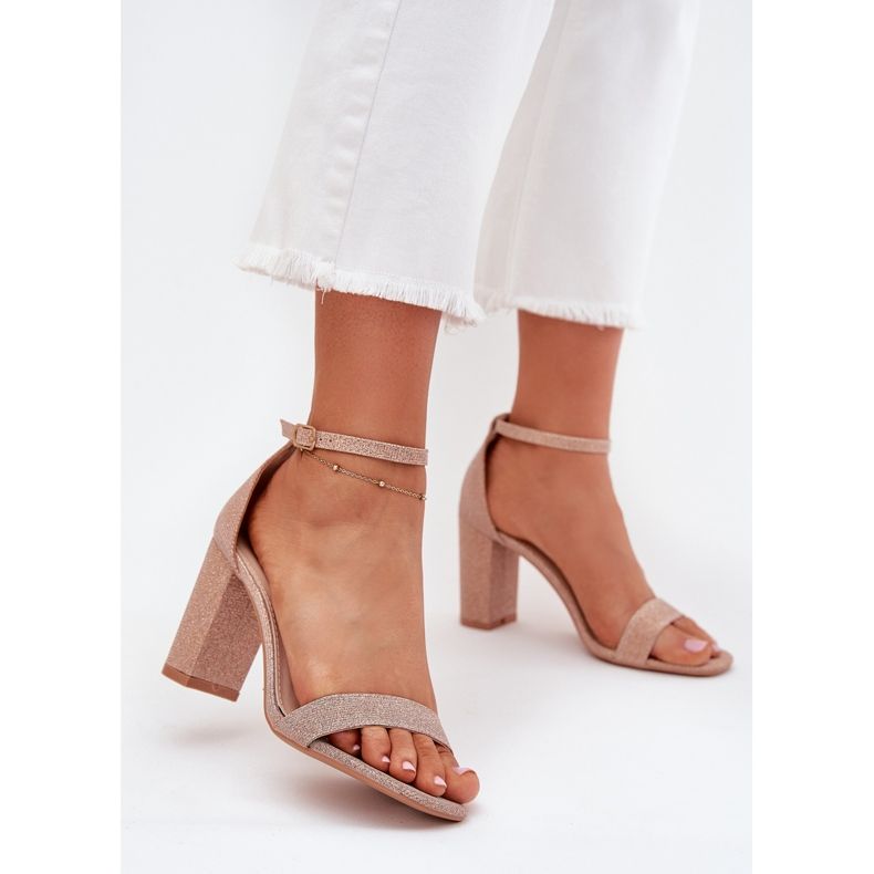 Boto Lesklé dámské sandály na post růžové kavina zlato zlatý 2