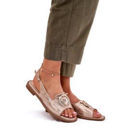 Elegantní dámské sandály s dekorací s plochým podpatkem S.Barski KV51-003 Pink Gold zlatý 1