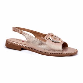 Elegantní dámské sandály s dekorací s plochým podpatkem S.Barski KV51-003 Pink Gold zlatý 3