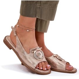 Elegantní dámské sandály s dekorací s plochým podpatkem S.Barski KV51-003 Pink Gold zlatý 6