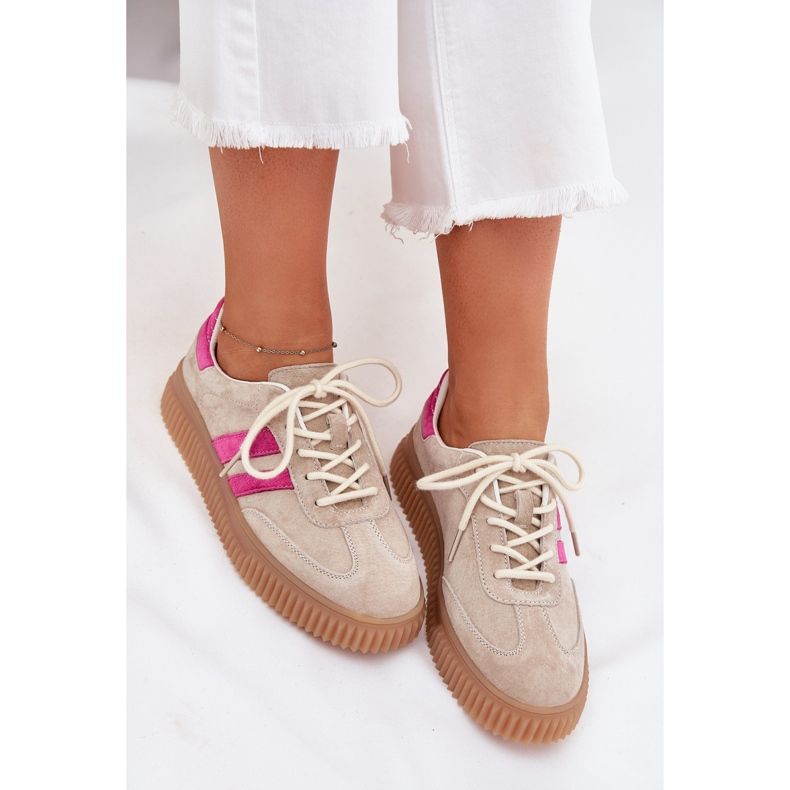 Boto Dámské semišové tenisky na platformě béžově růžové kavira béžový 2 Boto Dámské semišové tenisky na platformě béžově růžové kavira béžový 2
