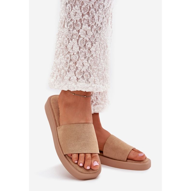 Boto Dámské žabky na platformě s ekologickou semiškou temnou béžovou Jorinou béžový 1