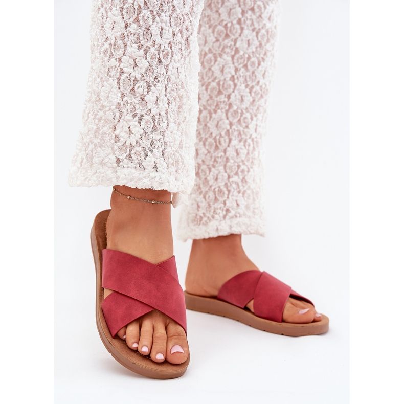 Boto Dámské pantofle s ekologickou koženou burgundskou loranou červené 2