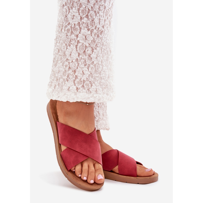 Boto Dámské pantofle s ekologickou koženou burgundskou loranou červené 1