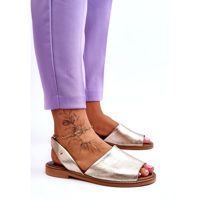 Zazoo Kožený skluz -Up dámské zlaté kovové sandály zlatý 4