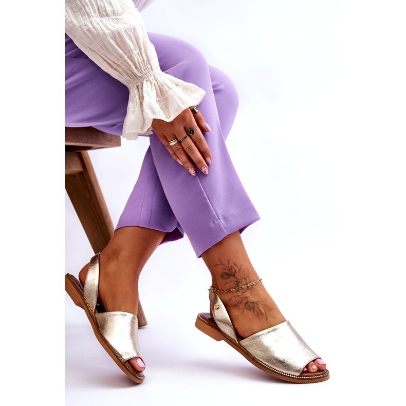 Zazoo Kožený skluz -Up dámské zlaté kovové sandály zlatý 3