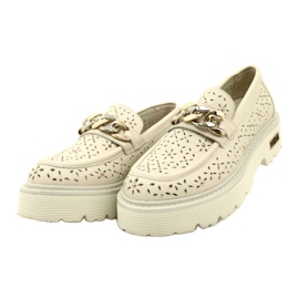 Kožená otevřená dámská mokasína na platformě s dekorací CLW319405 BEIGE béžový 3
