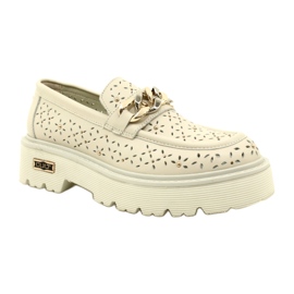 Kožená otevřená dámská mokasína na platformě s dekorací CLW319405 BEIGE béžový 1
