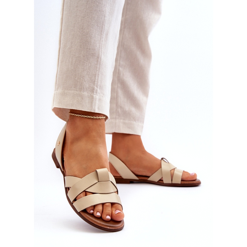 Zazoo 40185 Pohodlné kožené nazouvací sandály, béžová 1