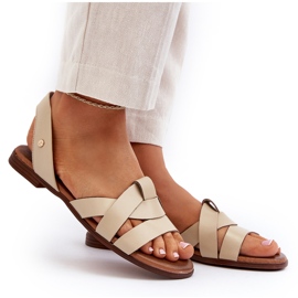 Zazoo 40185 Pohodlné kožené nazouvací sandály, béžová 5