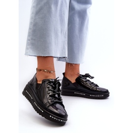 S.Barski Krajka -Up dámské boty na platformě přírodní kůže S. Barski LR620 Black černá 3