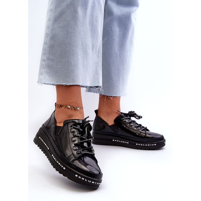 S.Barski Krajka -Up dámské boty na platformě přírodní kůže S. Barski LR620 Black černá 3