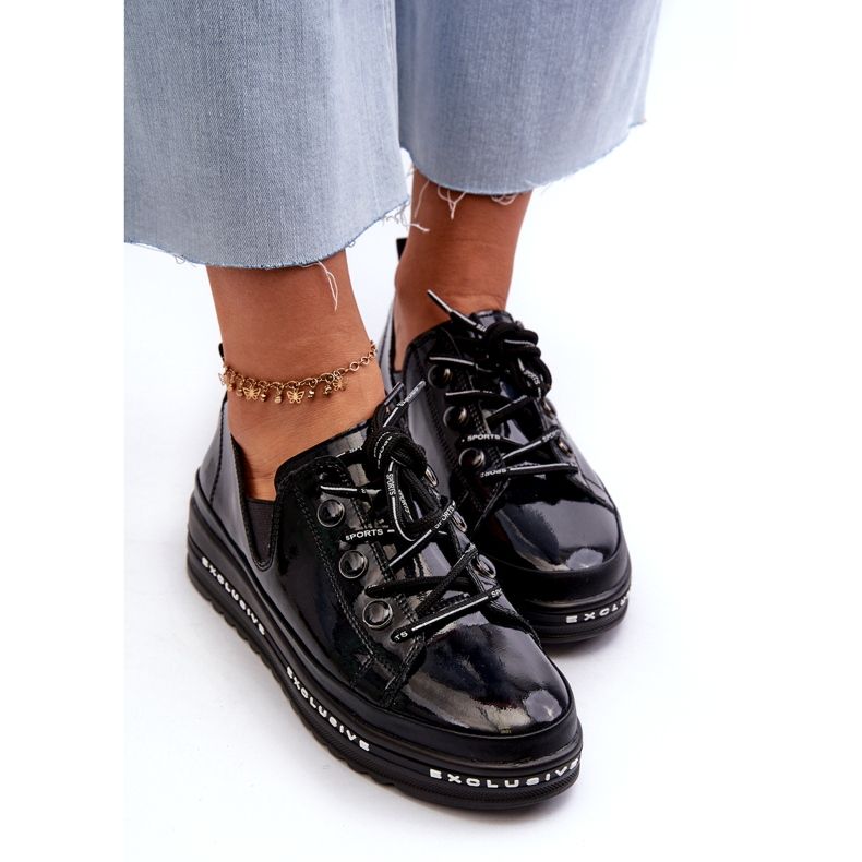 S.Barski Krajka -Up dámské boty na platformě přírodní kůže S. Barski LR620 Black černá 4