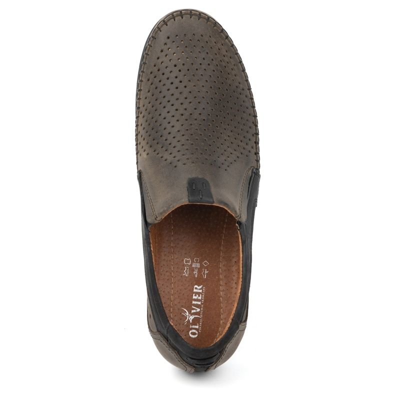 Olivier Pánské prolamované kožené mokasíny 0525 olivová zelená 6