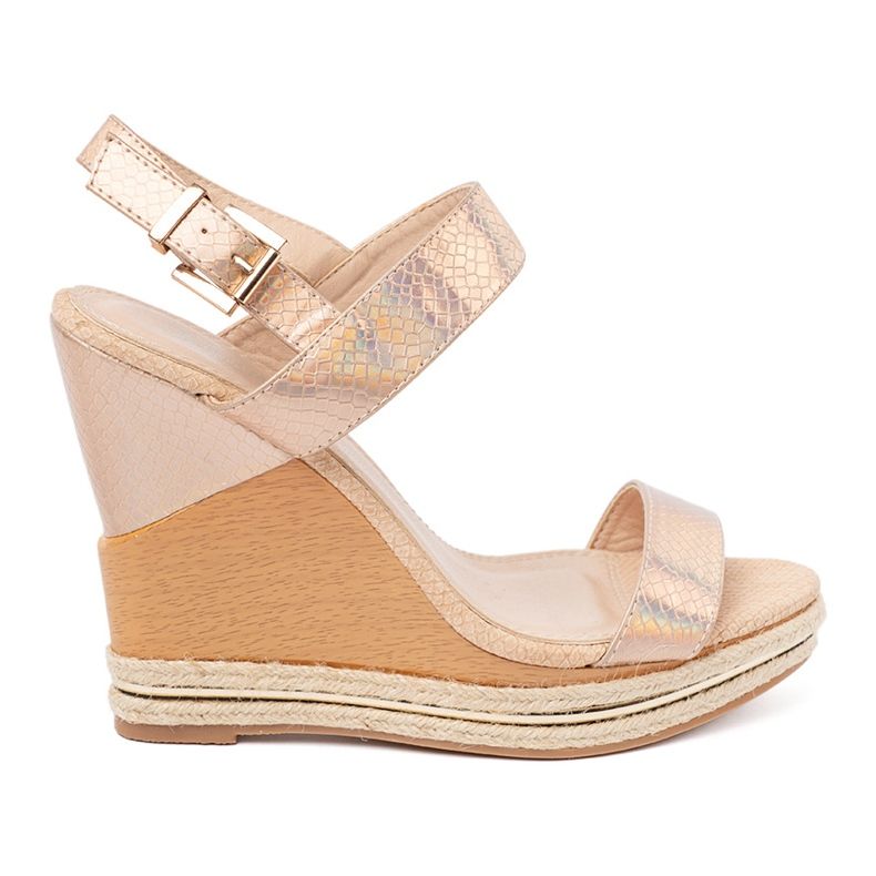 Shelvt Dámské sandály na klínech v růžovém zlatě růžový 2