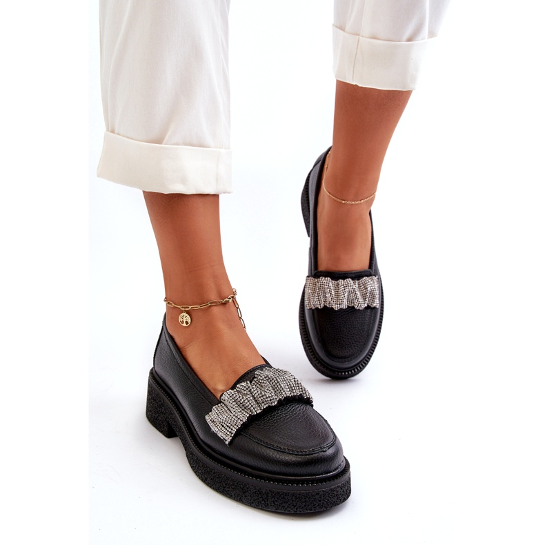 Zazoo 3419 Dámské kožené mokamaty s dekorativním černým popruhem černá 1 Zazoo 3419 Dámské kožené mokamaty s dekorativním černým popruhem černá 1