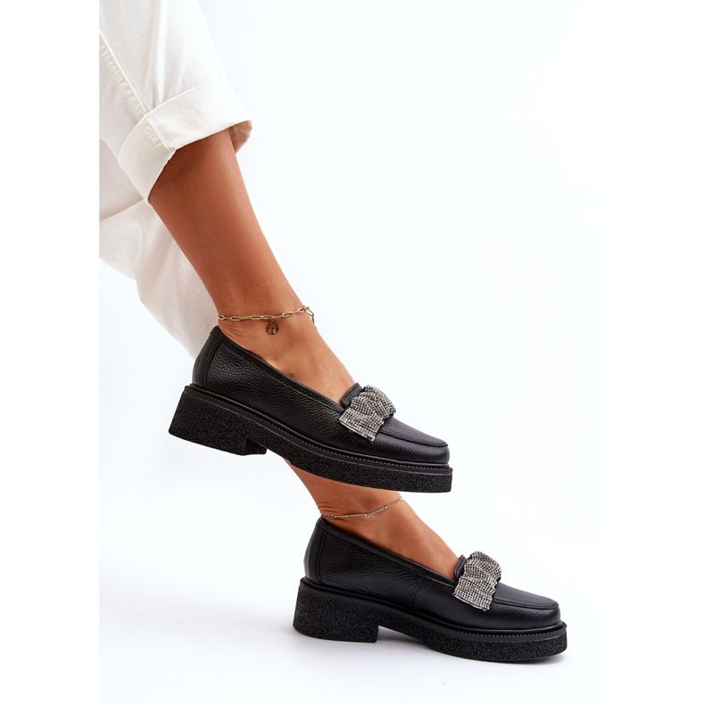 Zazoo 3419 Dámské kožené mokamaty s dekorativním černým popruhem černá 3 Zazoo 3419 Dámské kožené mokamaty s dekorativním černým popruhem černá 3