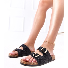Black Glitter Blip Flip Flops na corkové podrážce flotily černá 1