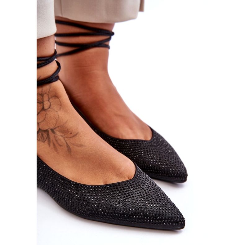 Šněrovací dámské baleríny zdobené cvočky Black Jange černá 3