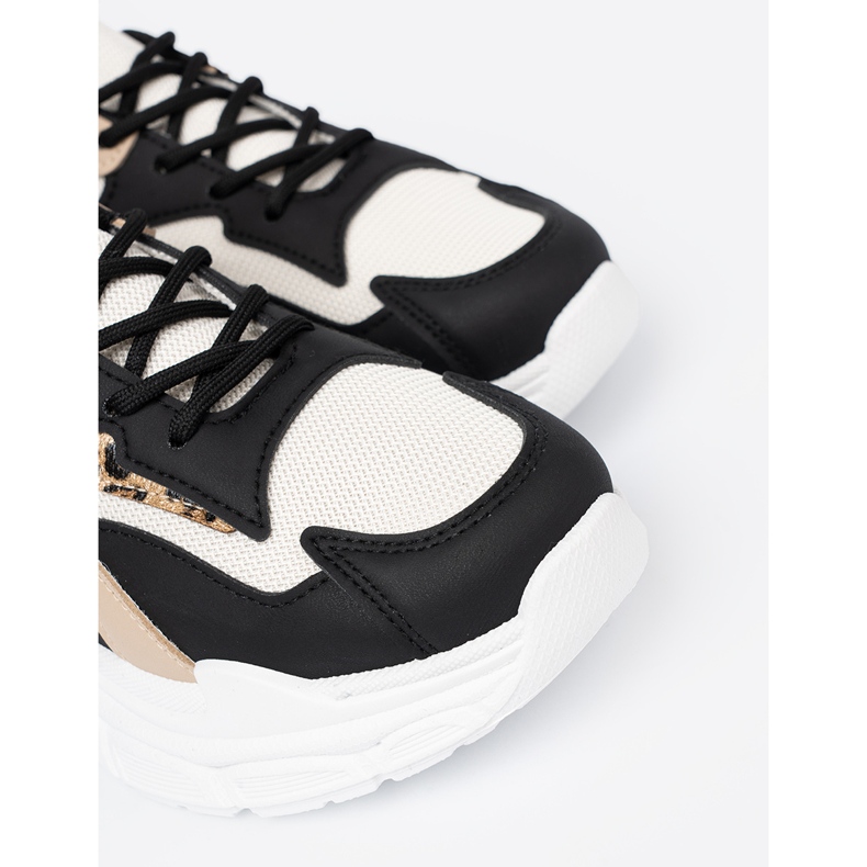 Shelvt Black a béžové ženské tenisky na husté podrážce černá 1