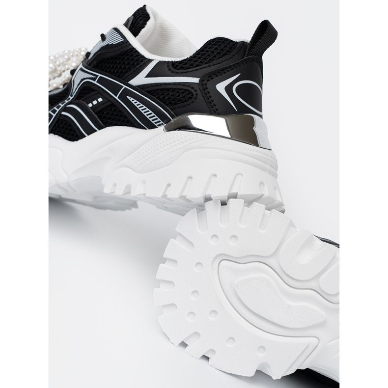 Shelvt Černé tenisky s bílým lukem a korálky černá 1