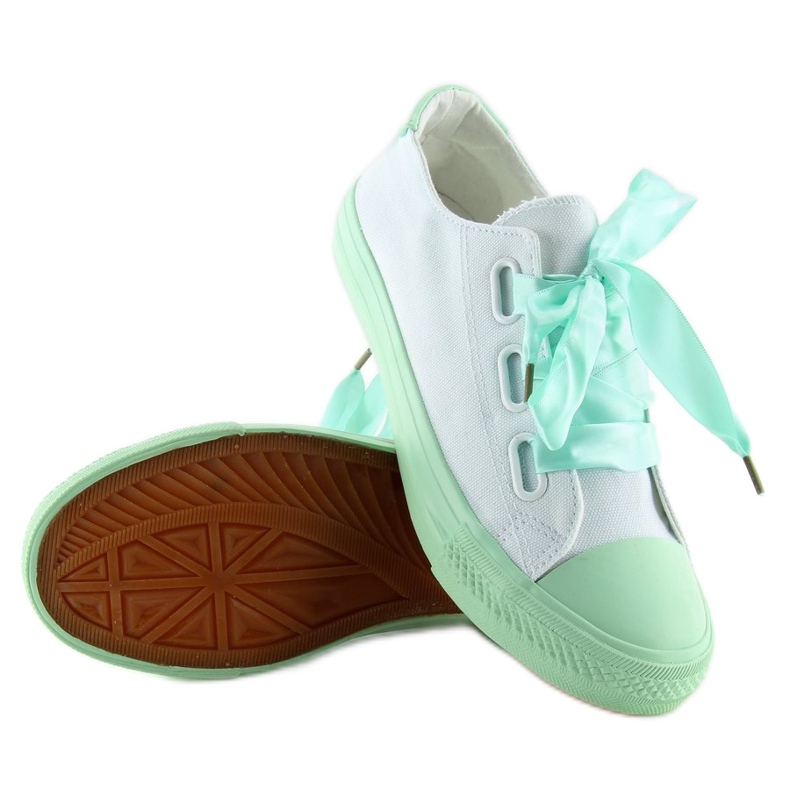DC11 WHITE / GREEN bílé a mátové tenisky se stuhami bílý zelený 2