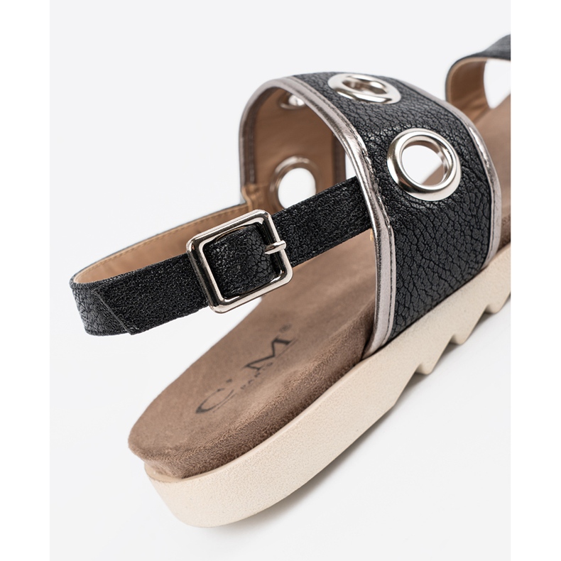 Shelvt Černé sandály s dekorativními kovovými koly černá 2