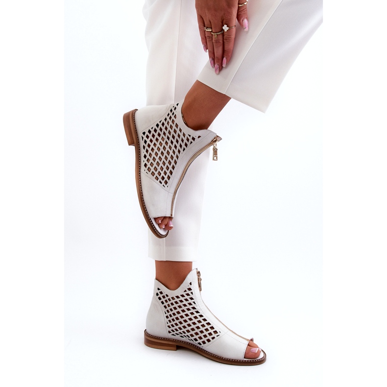 Zazoo 977/L kožené prolamované sandály se zipem, bílé bílý 3