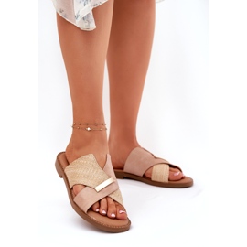 Dámské ploché podpatky s dekorativním Vinceza 17385 Beige béžový 1