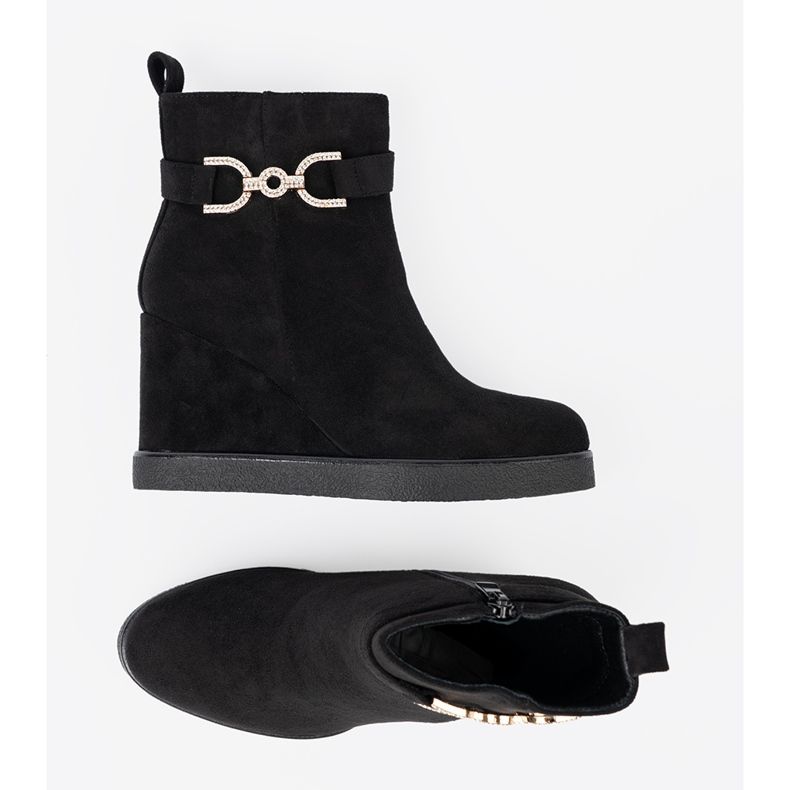 Shelvt Černý semišový boty s elegantní svorkou černá 1