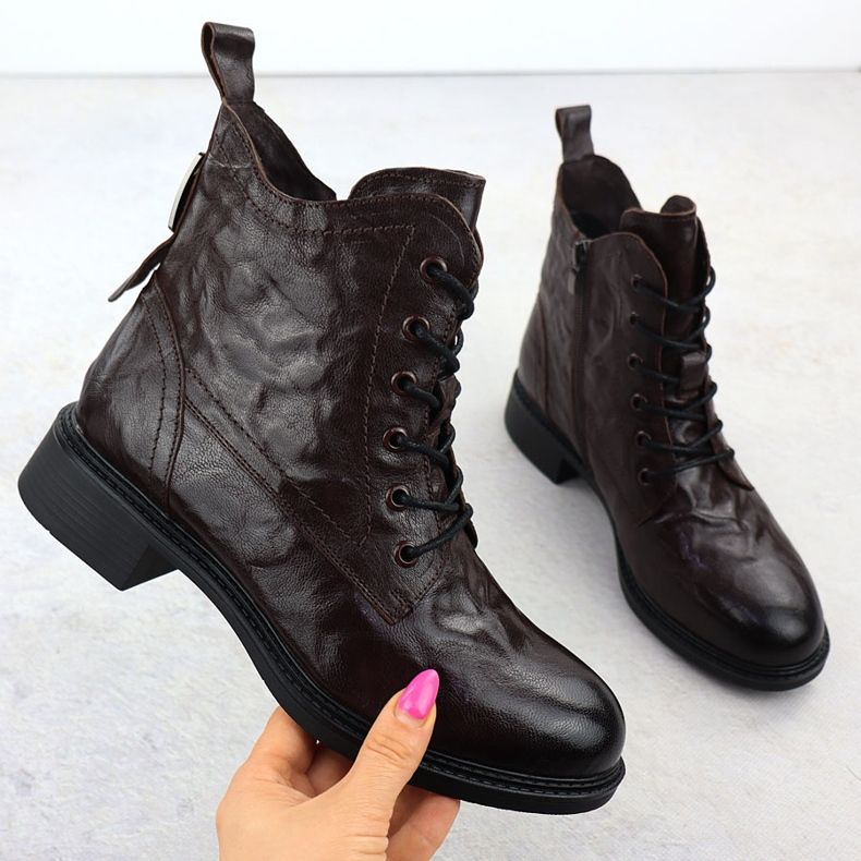 Dámské kožené pracovníky izolované hnědé boty Vinceza 86412 1